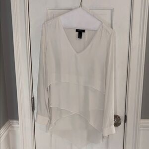 White House/Black Market Cream Layered V-Neck Blouse.